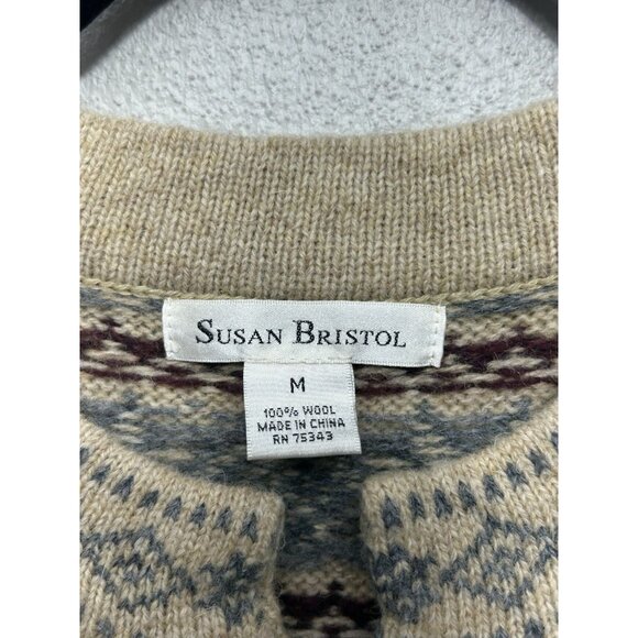 Vintage Susan Bristol 100% Wool Cardigan Sweater Size Medium Nordic Fair Isle - Picture 8 of 8
